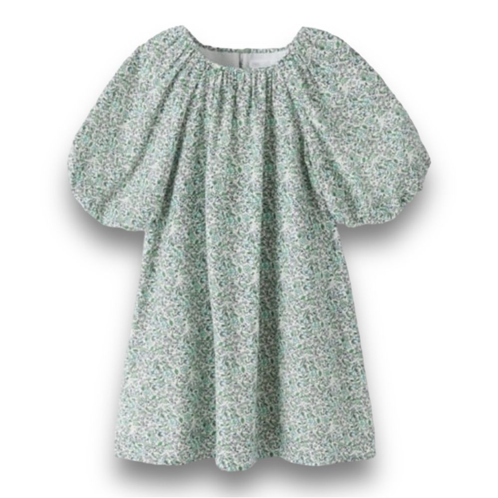 Zara Girls' Mint Floral Puff-Sleeve Dress